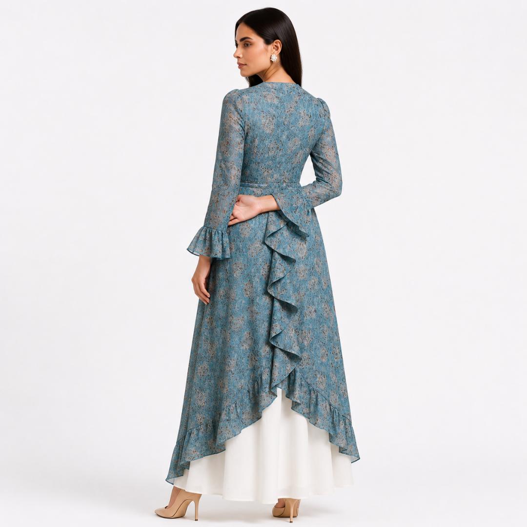 Sky Bloom Layered Ruffle Maxi Dress