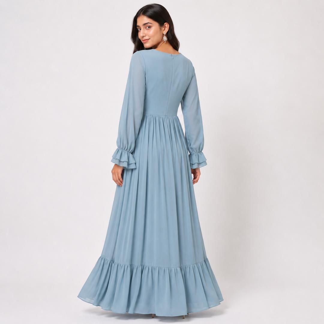 Sky Mist Ruffle Hem Maxi Dress