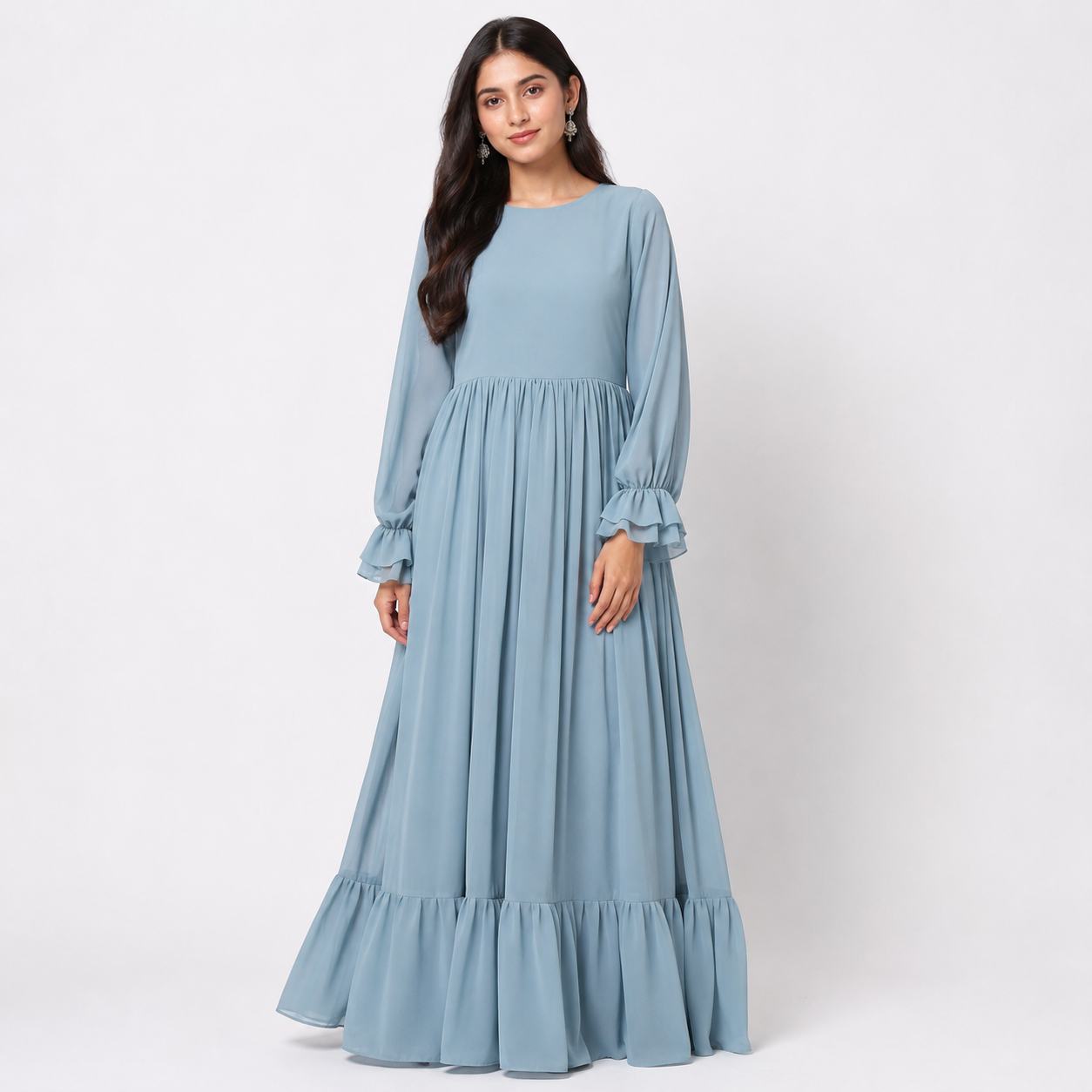Sky Mist Ruffle Hem Maxi Dress