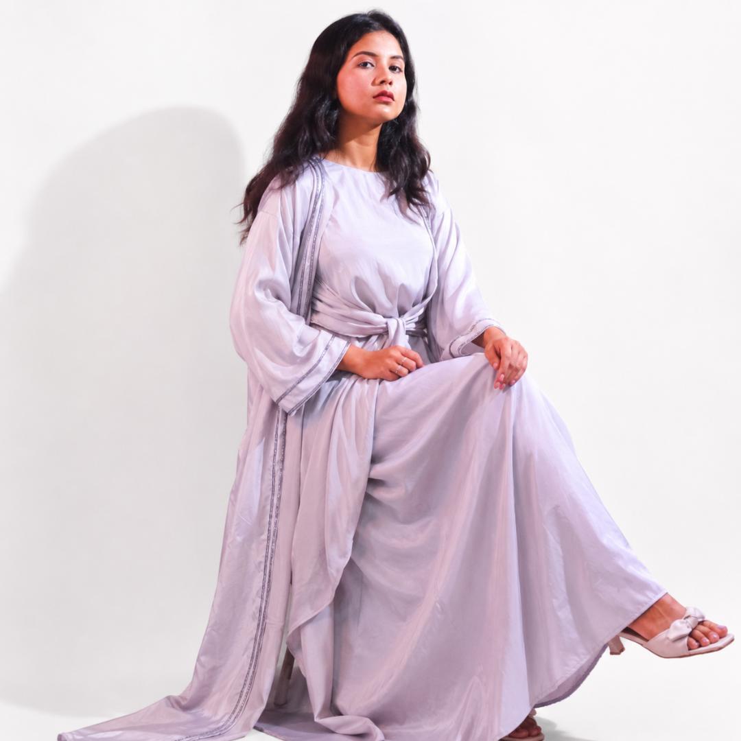 Soft Mist Wrap Abaya Set