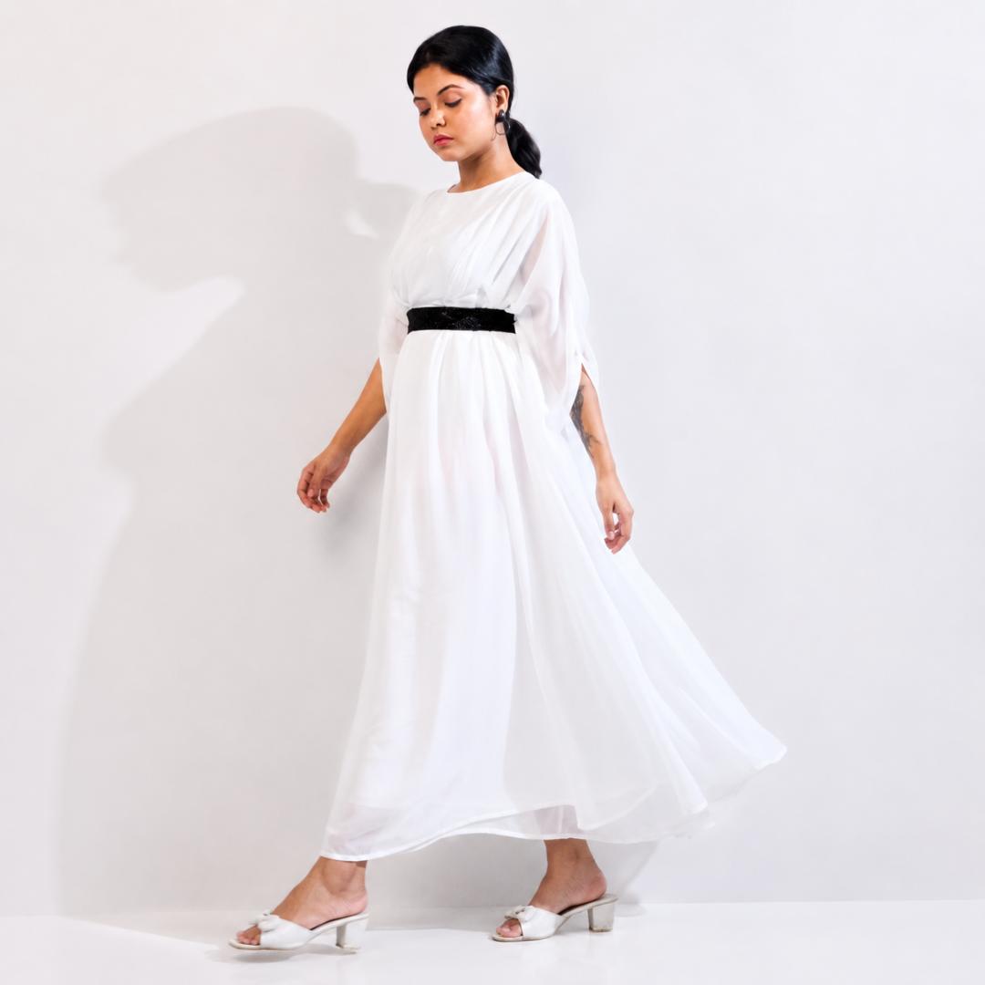 White  Kaftan with Black Belt Detail