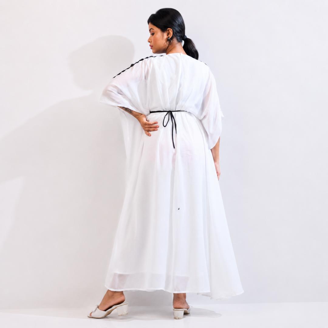 White  Kaftan with Black Belt Detail
