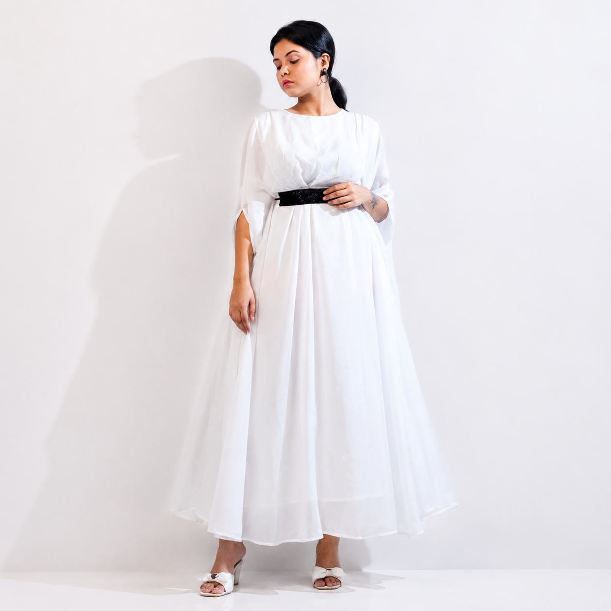 White  Kaftan with Black Belt Detail